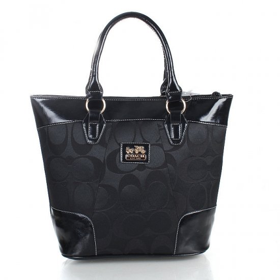 Coach Logo In Monogram Medium Black Totes FDR | Women - Click Image to Close